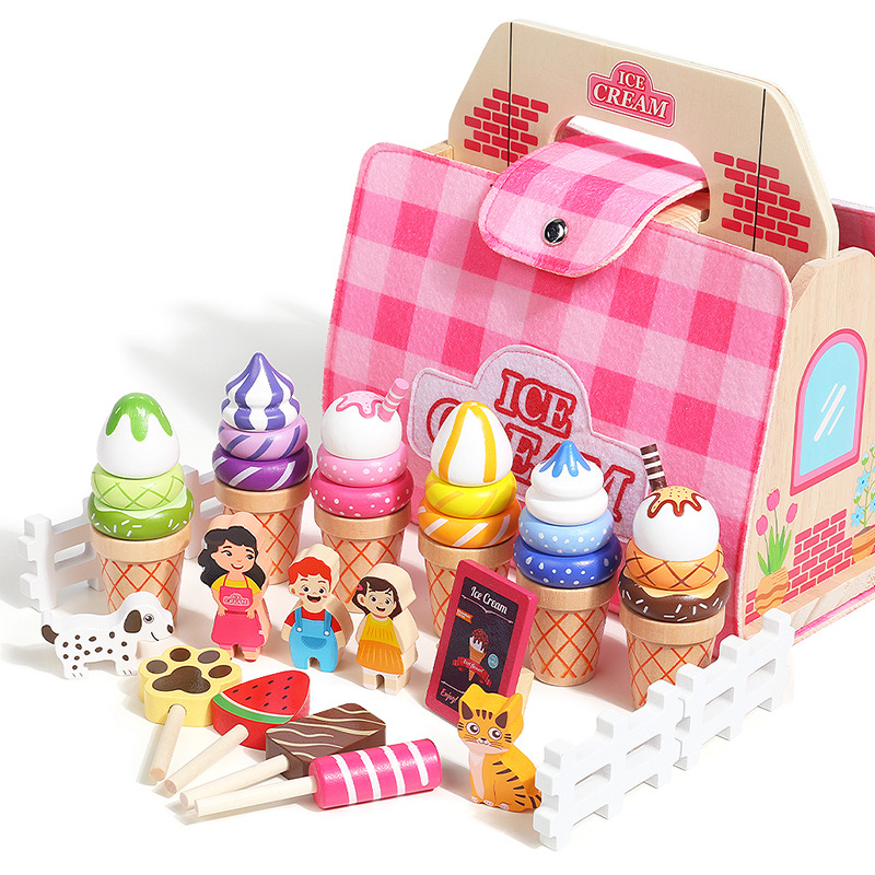 Transfronterizo de madera té de la tarde helado postres simulación set de té caja de mano juguetes de puzzle para niños pequeños