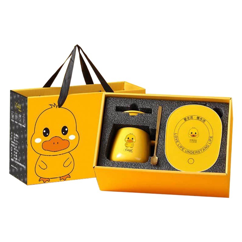 Red cálida taza de dibujos animados lindo pato amarillo 55 grados temperatura constante