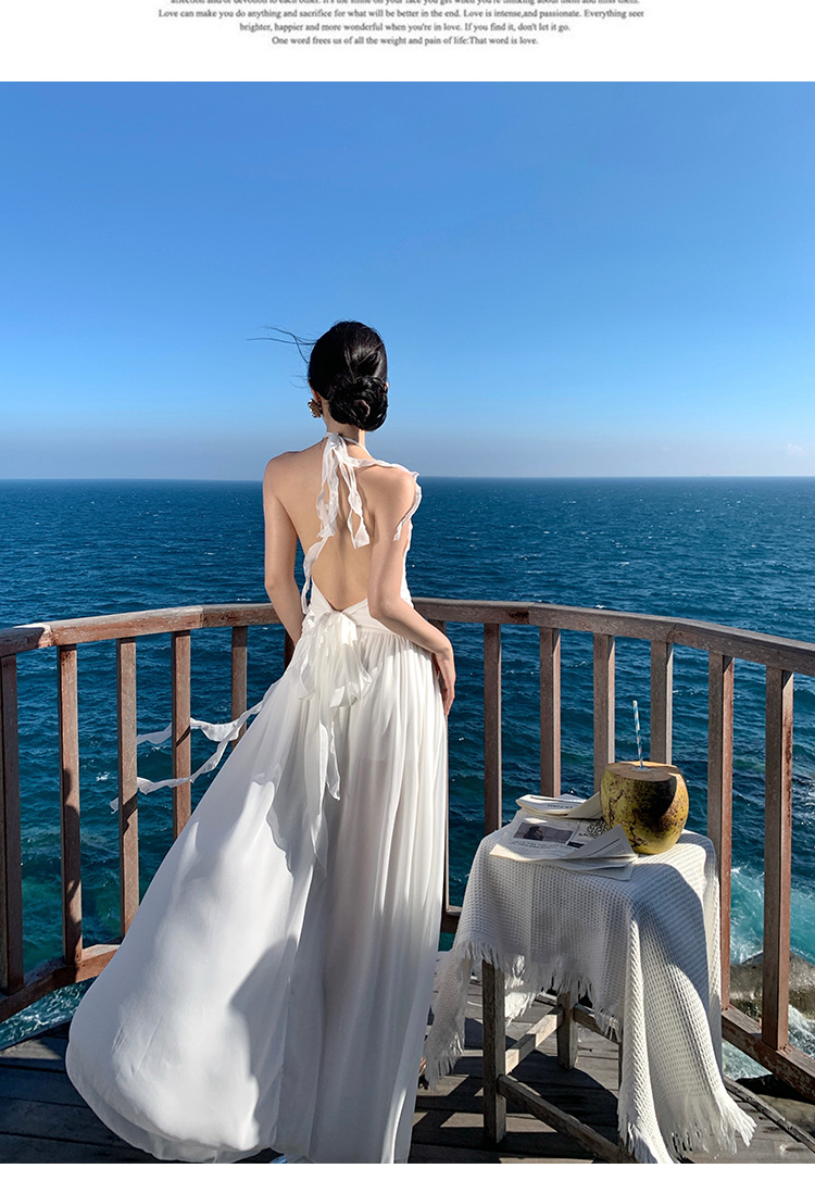 Beach Dress Women, Summer Wear For Seaside Vacations, Ultra-fairy Backless Dress, Bohemian Long Skirt With A Large Hem,_ecoleips.com