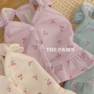 Puppy Clothes Cherry Sling Summer Pet Dog Pomeranian Teddy Bichon Maltese Cat Clothes
