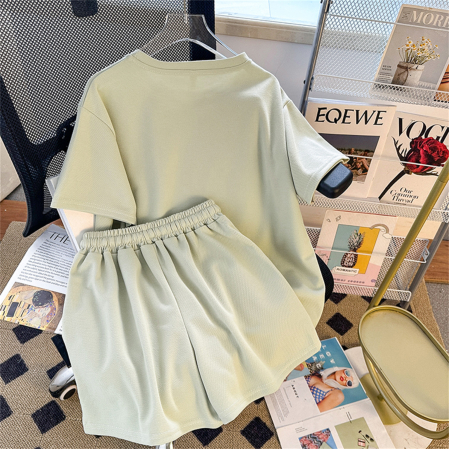 Women's Summer Casual Short Sleeve & Shorts Set – Loose Fit Breathable Polyester Two-Piece Outfit (M-3XL, Slimming Design, Trendy Letter Print) _ecoleips.com