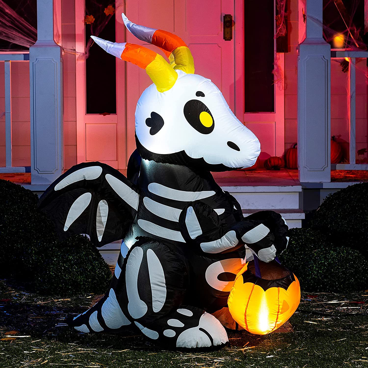 1,5 m alto de Halloween inflable lindo esqueleto dragón calabaza luz inflable modelo Halloween escena decoración con LED