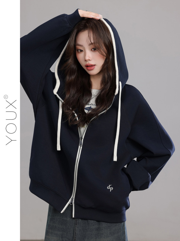 又巷【洒脱自如】卫衣外套2025秋季新款时尚藏蓝色休闲连帽上衣女|undefined