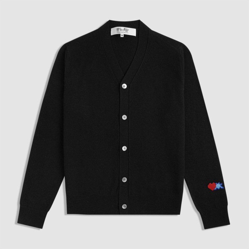 Cdg Kowakuma Mosaic Red Heart Little Monster Love Cardigan Play Loose V Neck Knitted Cardigan