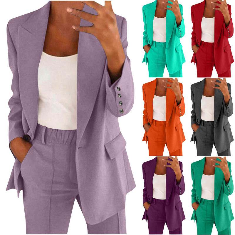 Cross-Border Amazon 2025 Women's New Fashion Button Slim-Fit Lapel Cardigan Elegant Blazer Suit