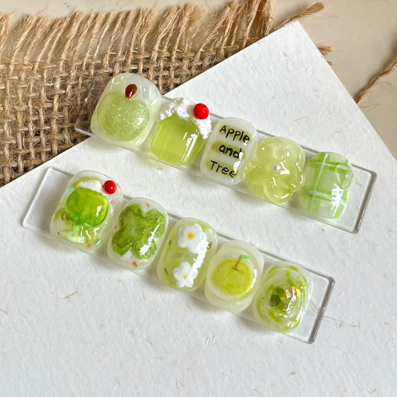 Green Apple Bubble Water Clean and Fresh Summer Niche Three-Dimensional Wear Armor Cute Flower Green Nail Art Patch