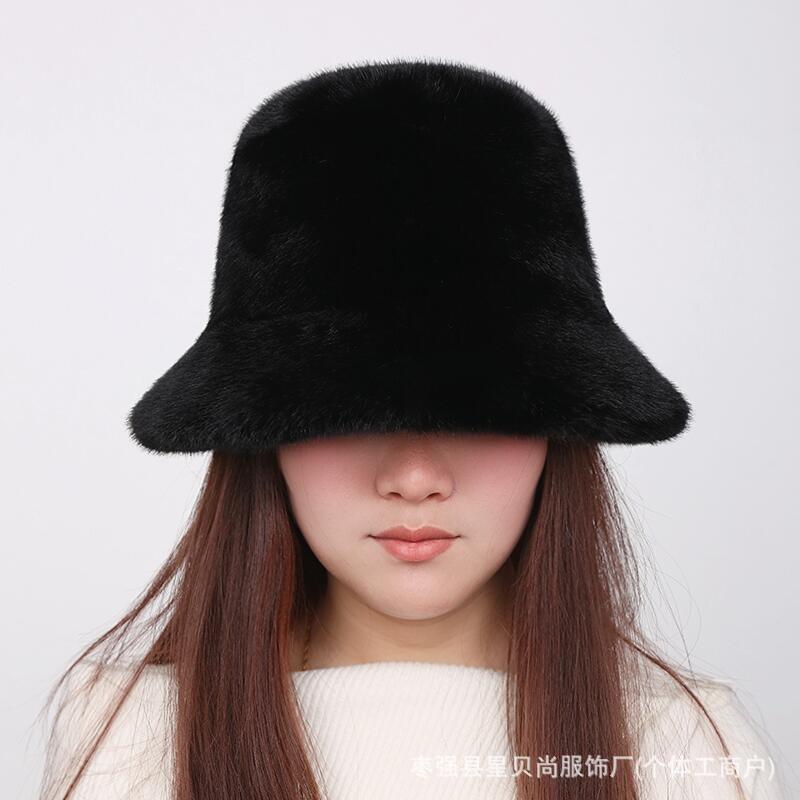 漁師帽女性用越境卸売人気商品イミテーションミンクファー大頭囲秋冬厚手保温フリース帽子|undefined
