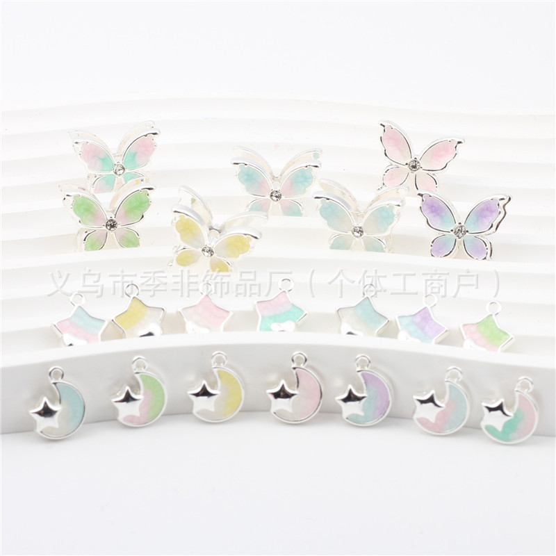 Tiktok Live National Trend Alloy Oil-Drip Five-Pointed Star Moon Butterfly Three-Piece Set Phone Chain Bag Chain Car Hanging Versatile