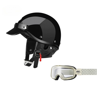 Helmet Men's Japanese Style Retro, Motosiklet dəbilqələri - xs-glossy-black-white-frame-white-line-goggles-free-shipping-by-sf-express