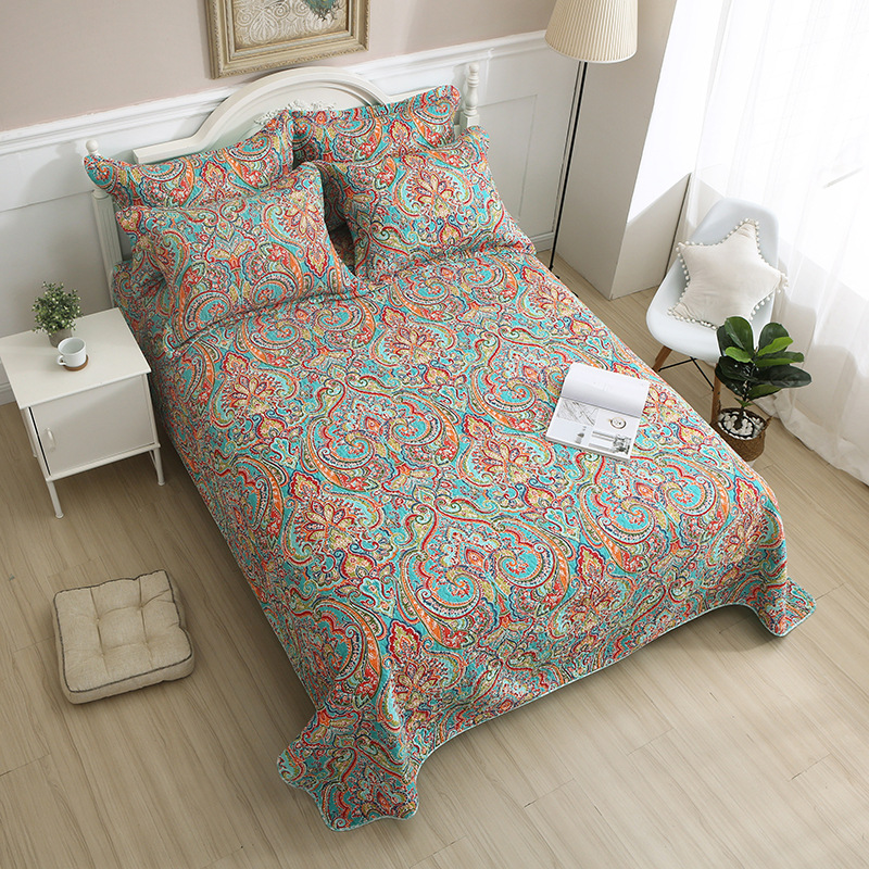 Couette en coton délavé à fleurs de style américain, couette en coton pur, housse de lit pastorale, ensemble de trois pièces, couette imprimée d'été fraîche et respirante avec climatisation_voghion.com