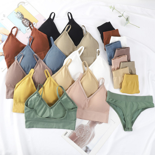 Foreign trade French triangle cup underwear set, sports breathable, high elasticity, beautiful back, no steel ring briefs for women