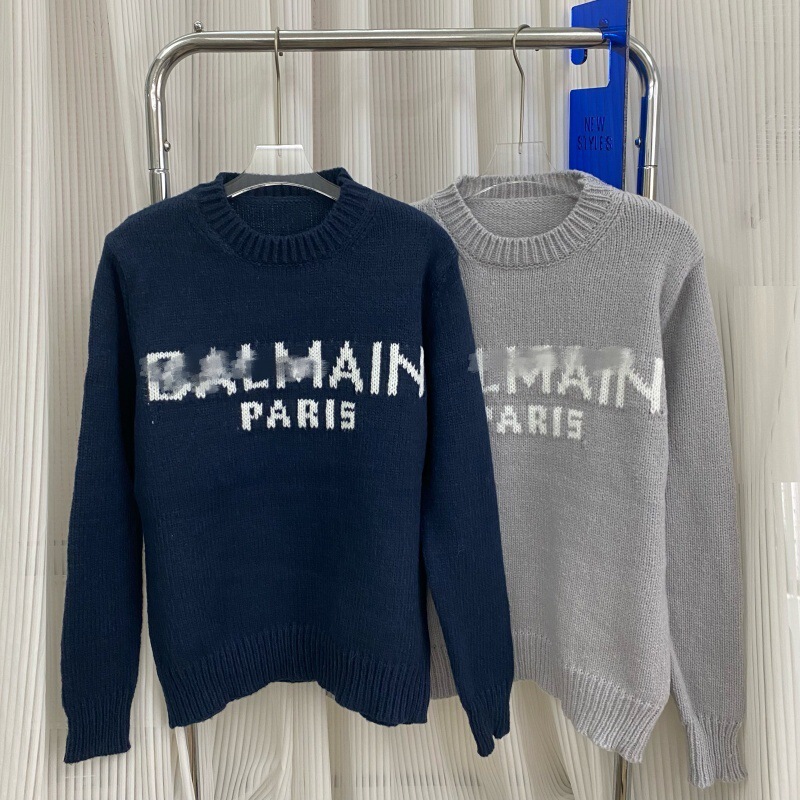 High-End Trendy European Brand Bal Autumn and Winter New Men's Round Neck Pullover Sweater with Letter Jacquard on the Chest Versatile Casual