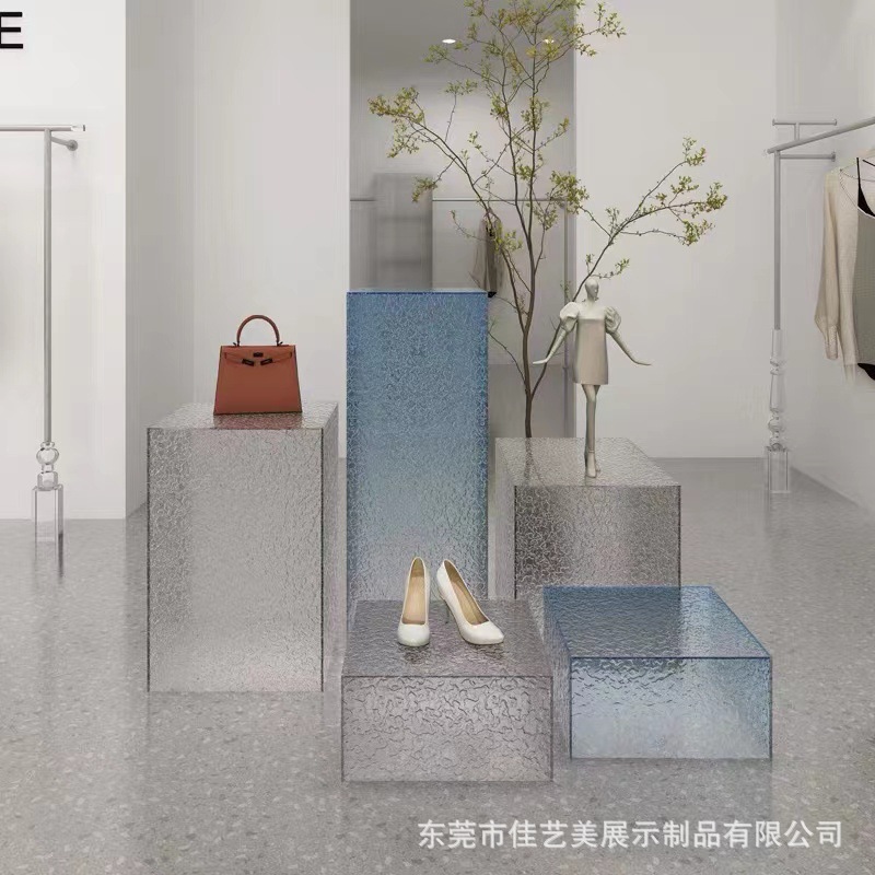 透明石头纹展示盒 亚克力盒子炫彩水波纹展台 亚克力服装道具展示