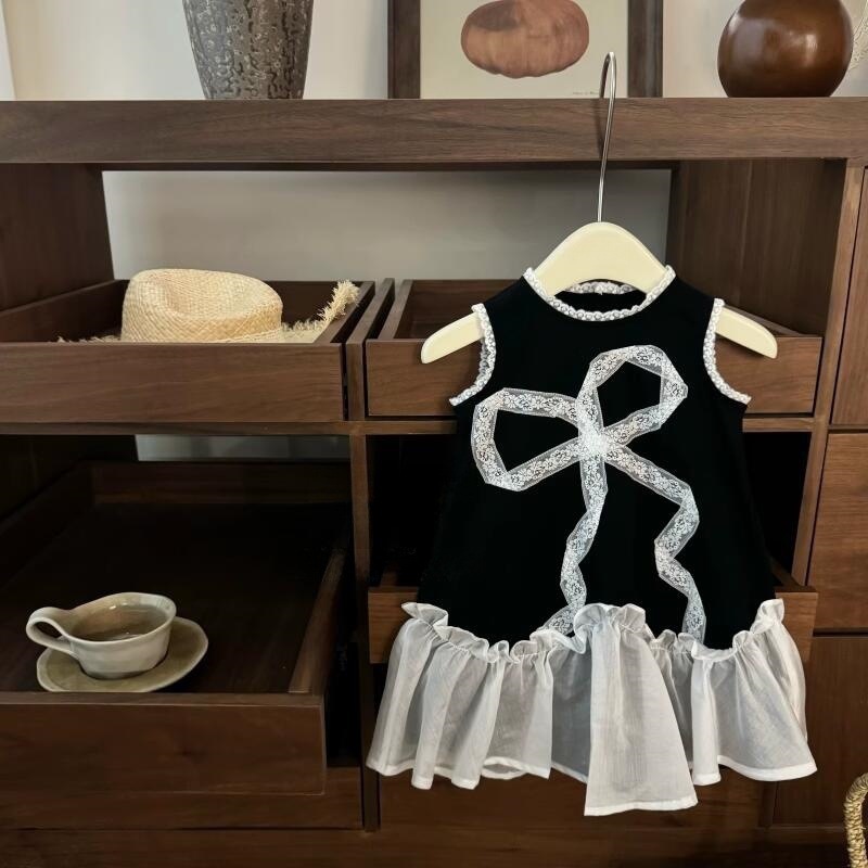 [Xianning Seven] ¡Estilo de ballet! Falda de chaleco de bebé de estilo occidental con lazo de encaje dulce casual para niña coreana