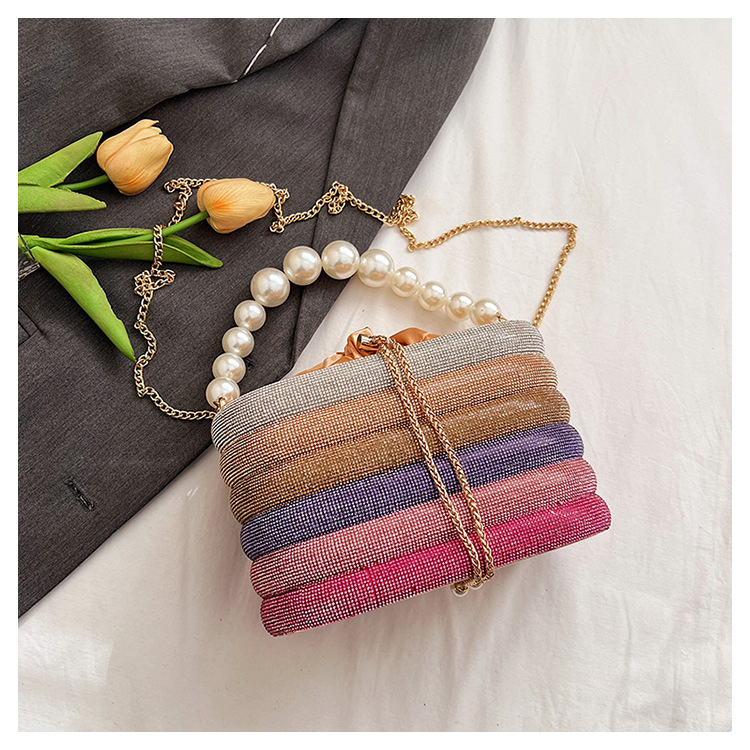 Bolso de lujo con cadena de diamantes y ondas, diseño francés, con diseño de cubo estúpido, brillante, con perlas de hadas y agua_voghion.com