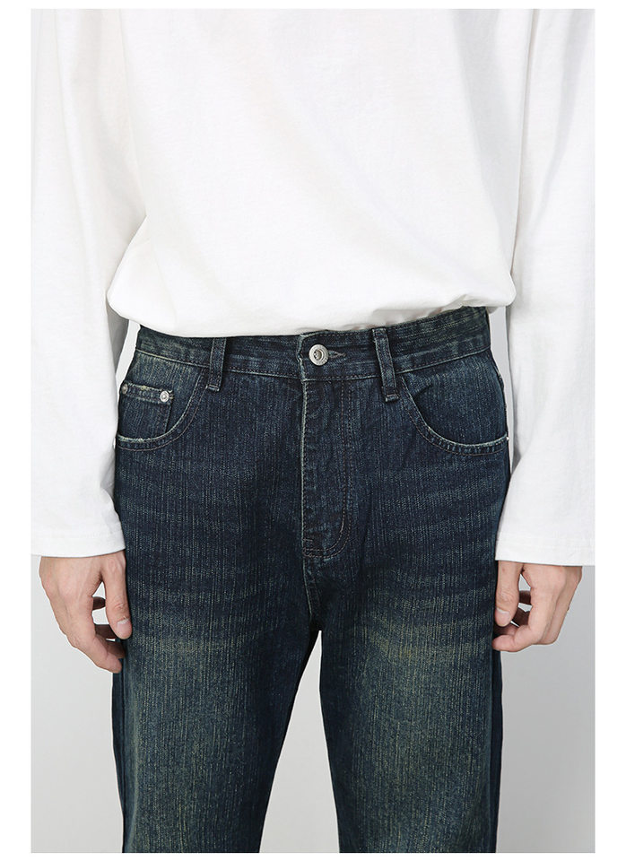 Quần jean nam ống loe nhẹ kiểu Mỹ, quần dài denim thoải mái — màu xanh chi tiết 13