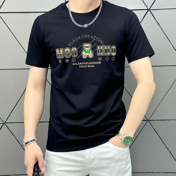 High-Quality European-Style Trendy Mercerized Cotton Short-Sleeve T-Shirt for Men with Embossed and Hot-Stamped Fashion Versatile T-Shirt for Summer