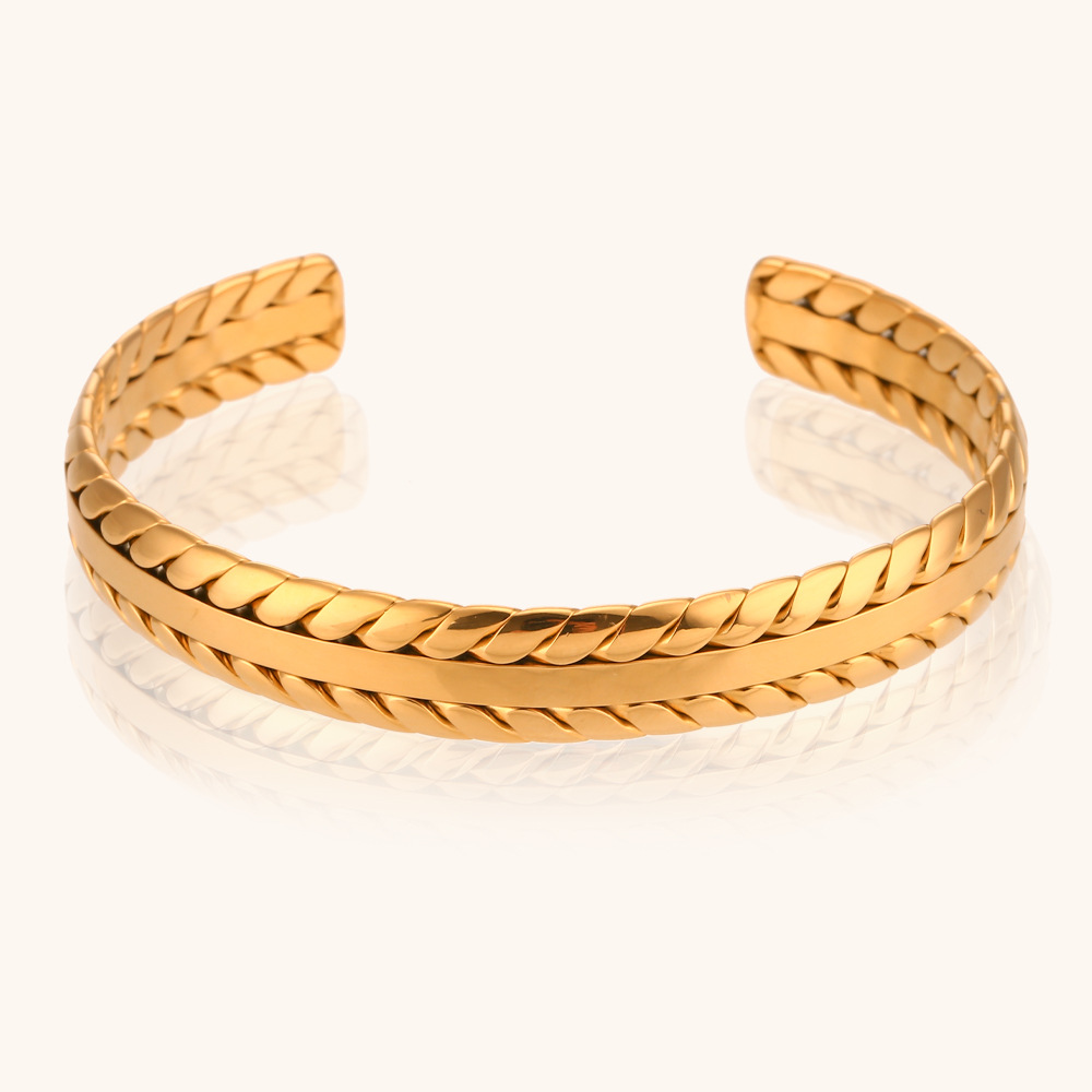 Stainless Steel 18K Gold Plated Simple Style Color Block Bangle display picture 3