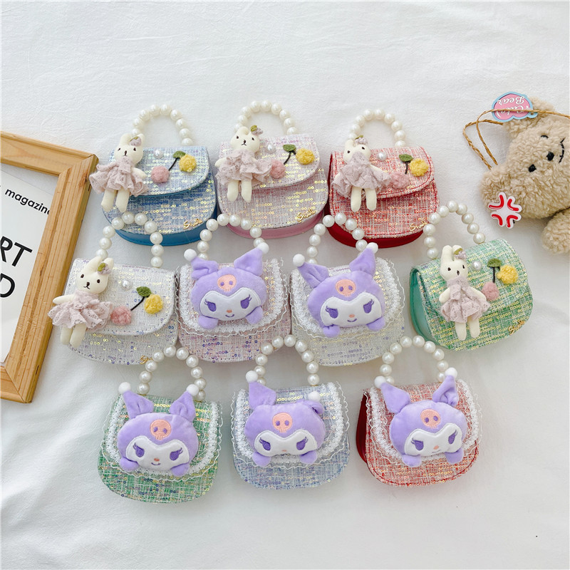 Estilo coreano de los niños bolsa de mensajero estilo occidental princesa bolso de hombro conejo de dibujos animados perla bolso niñas monedero al por mayor
