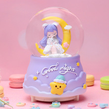 卡通月亮天使水晶球音乐盒送女生生日礼物创意树脂八音盒精品批发