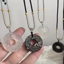 天然黑曜石双貔貅吊坠白玉髓双貔貅平安扣抖音快手爆款男女项链