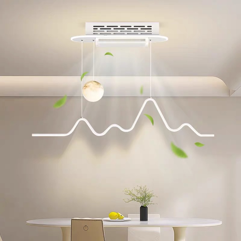Lámpara del comedor de espectro completo sin lámpara de ventilador de hoja moderna minimalista mesa de comedor creativa ondulado lámpara de sala de estar