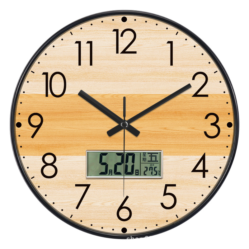 Reloj de pared creativo estilo nórdico - Con display de temperatura y calendario - Silencioso - Para sala de estar y dormitorio - Diseño atmosférico