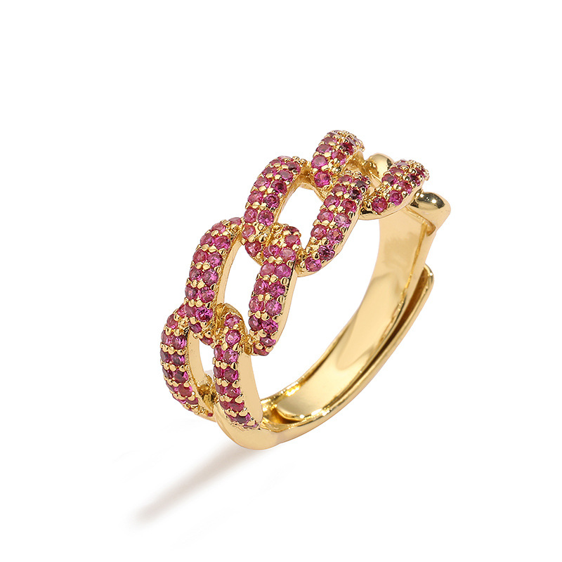 Cuban Link Interlocking Ring Hip Hop Style Copper With Stones_voghion.com
