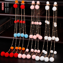 古风小财神毛球发钗古装流苏u型钗发饰汉服头饰明制国风超仙配饰