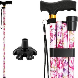 Kangbanjun Specializes in All Major Cross-Border Printed Five-Section Flower Thickeneded Foldableing Crutches for the Elderly Telescopic Crutches