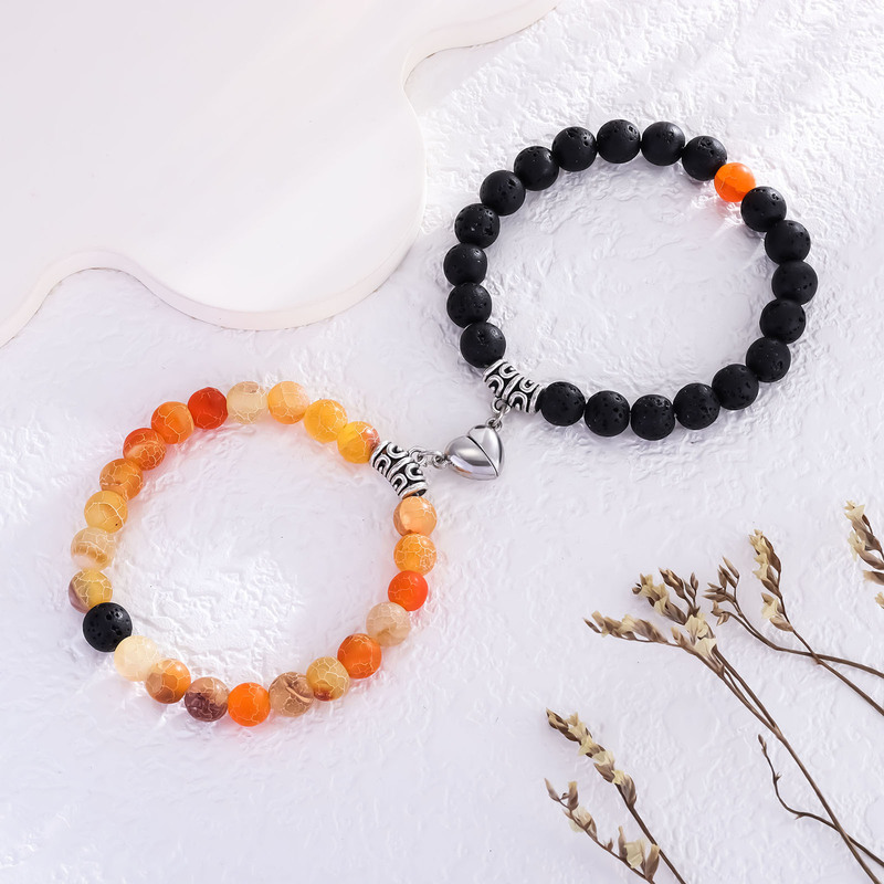 Long Rui Cross-border Hot Sale Frosted White Turquoise Couple Bracelet Heart-shaped Magnet Suction Crystal Bracelet Imitation Natural Stone