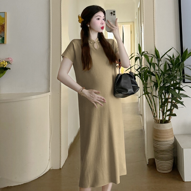 Real Shot of New Chinese-Style Improved Cheongsam Slimming Maternity Dress, Mid-Length Maternity and Postpartum Nursing Dress Real Shot of New Chinese-Style Improved Cheongsam Slimming Maternity Dress, Mid-Length Maternity and Postpartum Nursing Dress