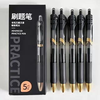 按动中性笔0.5mm黑色K35速干学生考试刷题笔办公签字笔高颜值金尖