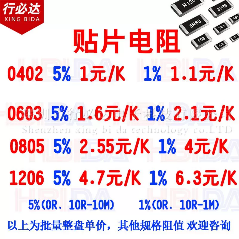 贴片电阻0402 0603 0805 1206 1210 1% 5% 全系列阻容配套BOM