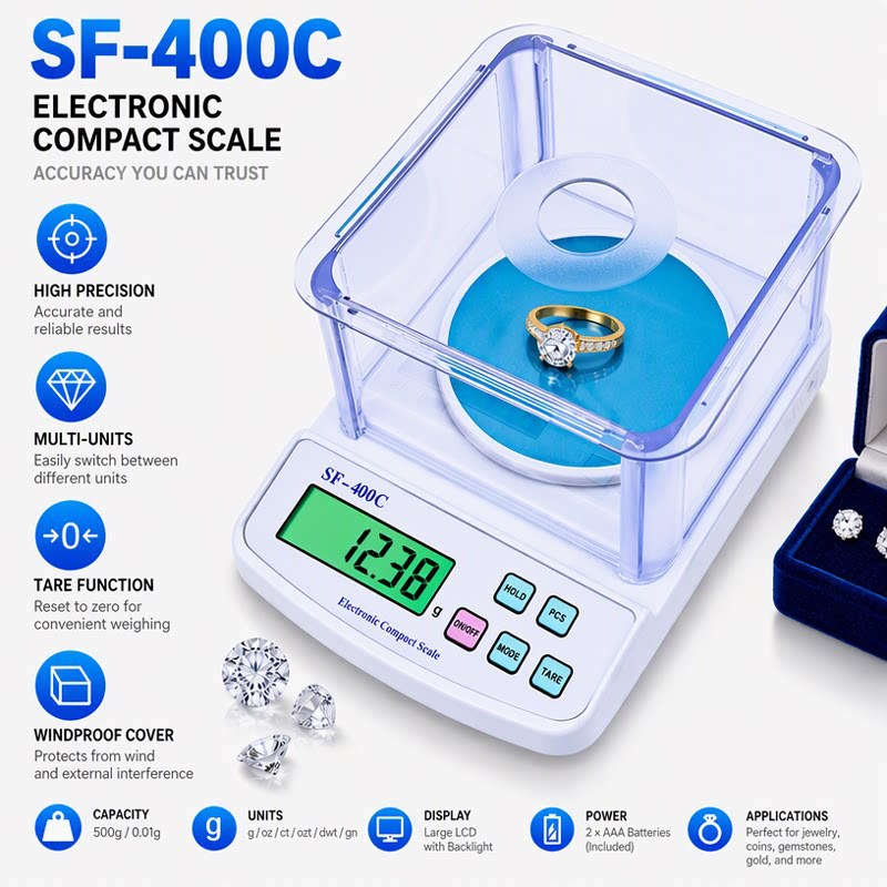 Sf400C High-Precision Jewelry Scale with Windproof Cover, Laboratory 0.01g Balance Scale, Gold Jewelry Scale