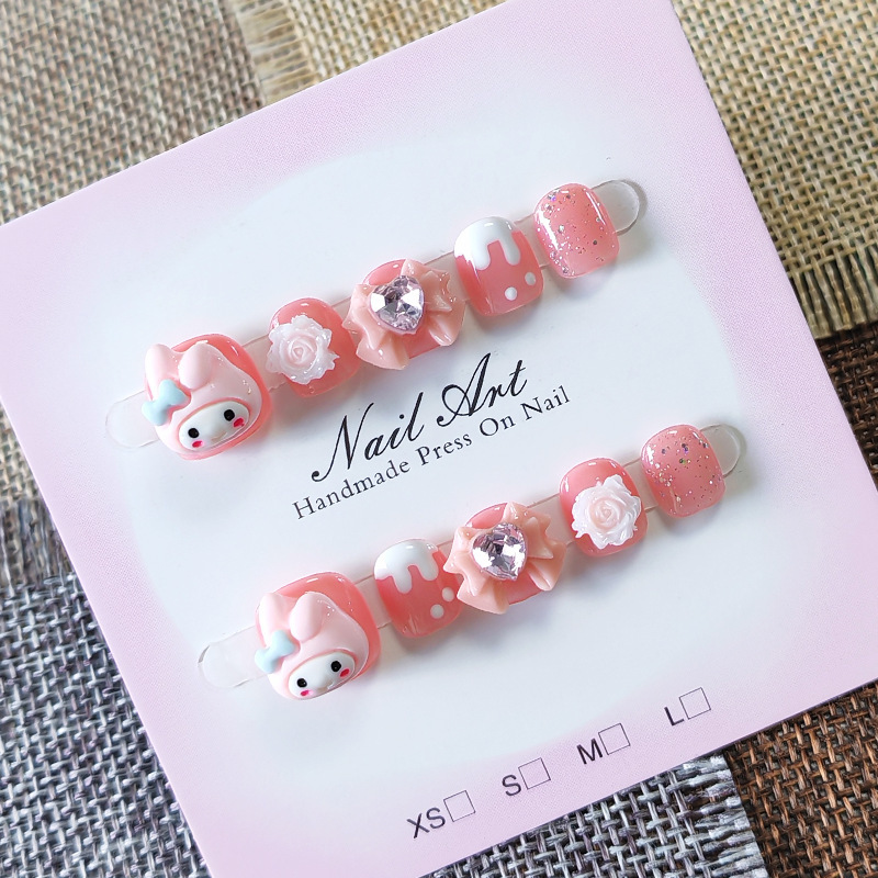Pink Rabbit Sparkling Diamond Big Heart Children's Handmade Nail Art for Ages 3-6-12, Nail Stickers, Trendy Nail Art Wholesale Pink Rabbit Sparkling Diamond Big Heart Children's Handmade Nail Art for Ages 3-6-12, Nail Stickers, Trendy Nail Art Wholesale