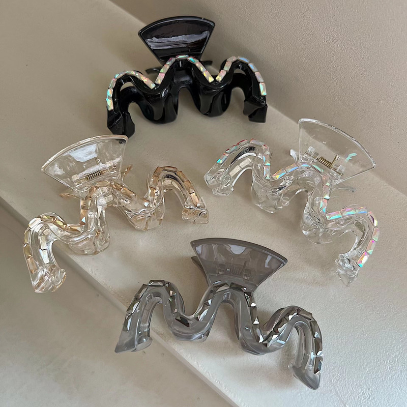 Blingキラキラ超閃波クリップ気質シンプル大後頭部ヘアクリップ怠惰風サメクリップ|undefined