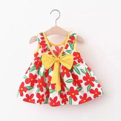 Children's clothing wholesale summer dress for girls with floral butterfly knot dress fashion mini dress 982