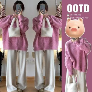 -Pregnant women's autumn and winter long pullover sweater base shirt