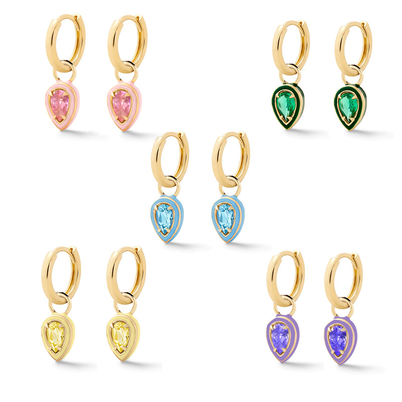 Nuevo recomendar s925 plata esterlina superventas ins rectangular cóctel color esmalte ZIRCON pendientes oído hebilla