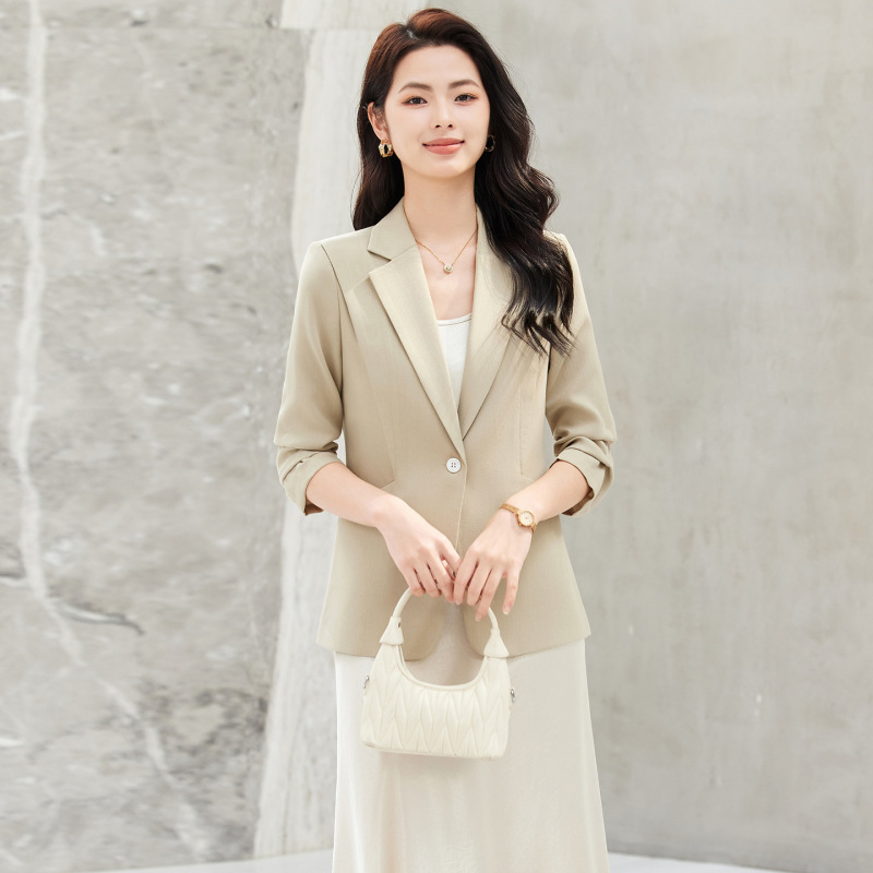 Summer Thin Breathable Three-Quarter Sleeve Blazer for Women, Casual Versatile Stylish Workwear Slimming Outfit with Inner Skirt Set