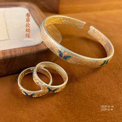 シルバーロール風足銀 9999 ゴールド描画カーリーエナメル蝶ソリッドペアスターリングシルバーブレスレットリング卸売ギフト