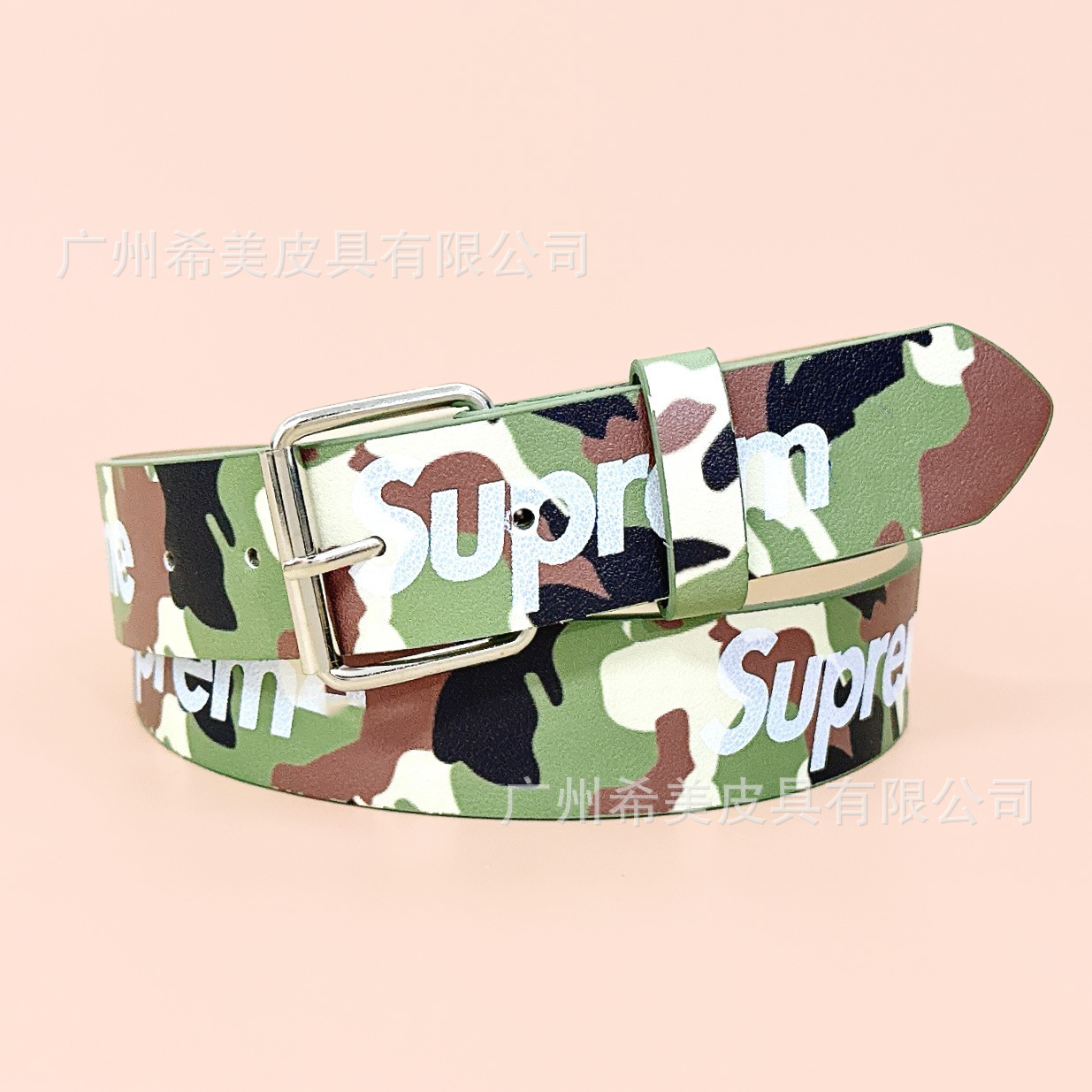 Supreme Logo Pin Buckle Belt Camo