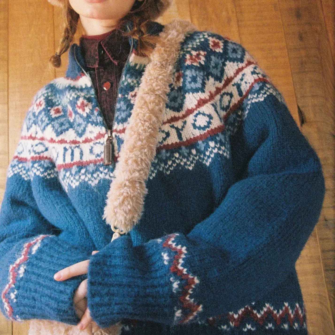 Moromoro费尔岛复古毛衣女秋季加厚高领针织开衫宽松慵懒学院外套