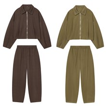 欧美外贸批发2025秋冬新款女装长袖软质飞行员夹克外套裤套装女