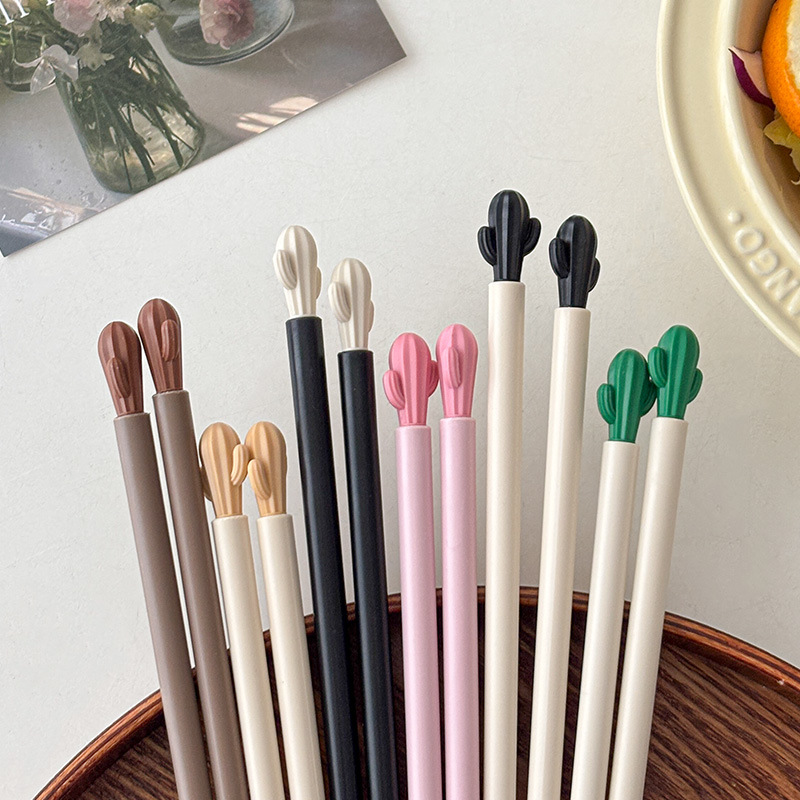 Mooney Macaron Color Cactus Chopsticks, Dishwasher-Safe, Household Alloy Chopsticks, Cute, High Appearance, Non-Slip, High Temperature Resistant