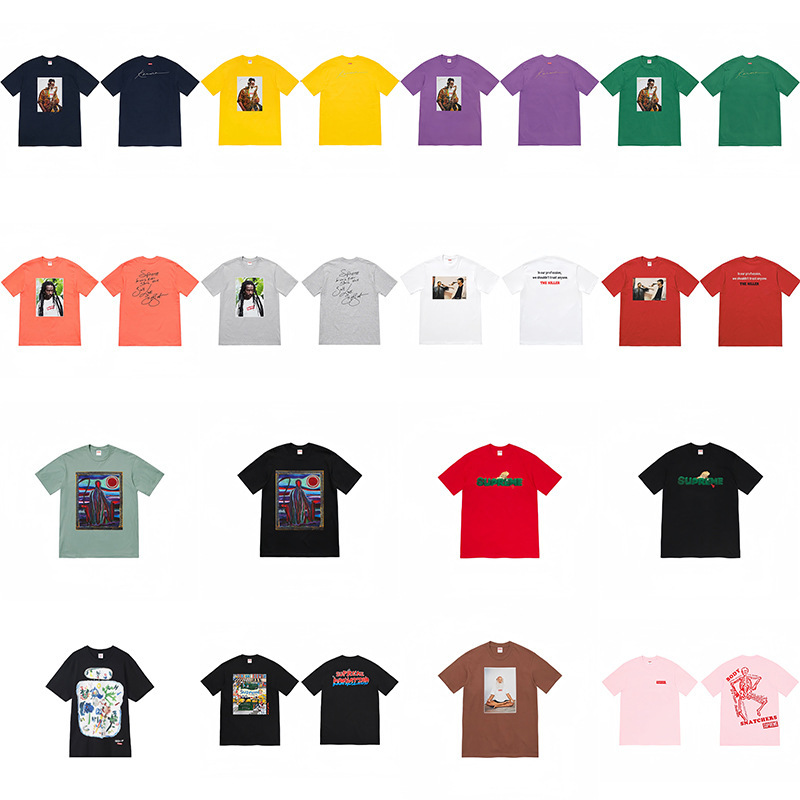 High Version Cross-Border Beauty Trend Supreme Letter Logo Printed Box Round Neck Short-Sleeved T-Shirt for Men and Women Loose and Casual