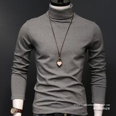 薄い高襟の底のシャツの男性の長袖のtシャツの純色の秋冬の涼しい保温服の男性服の黒い白いのは郵送します。