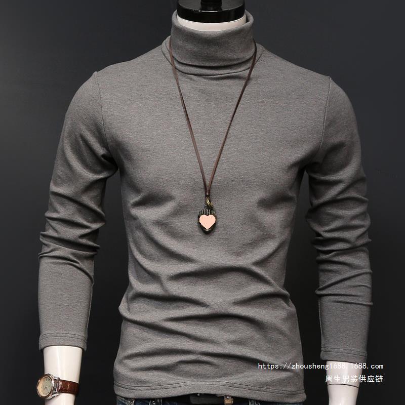 Thin High Collar Base Shirt Men's Long-sleeved T-shirt Solid Color Autumn and Winter Cool Warm Clothes Men's Black and White Free Shipping