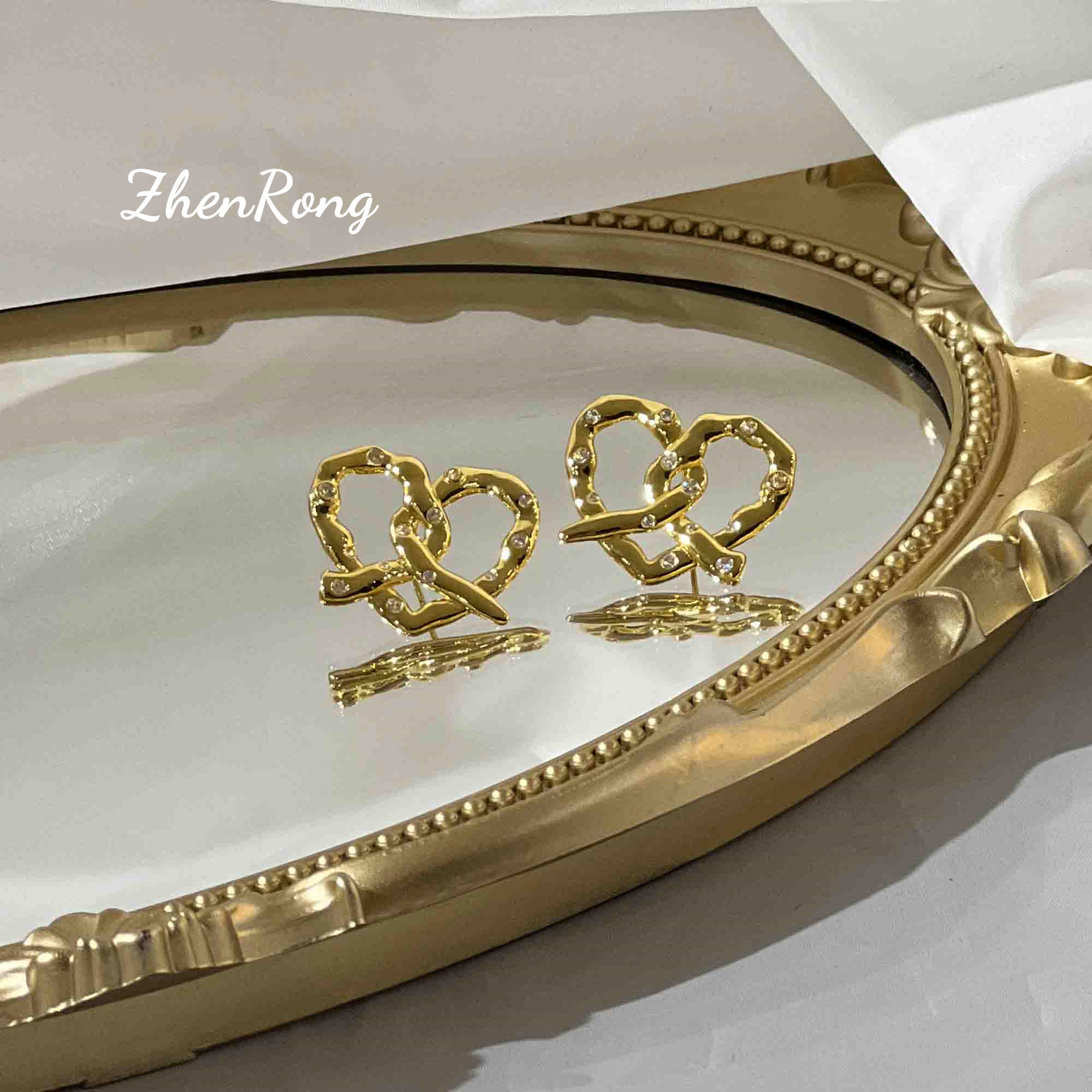 1 Stück 1 Paar Retro Herzform Kupfer Überzug Frau Ohrringe Halskette display picture 2